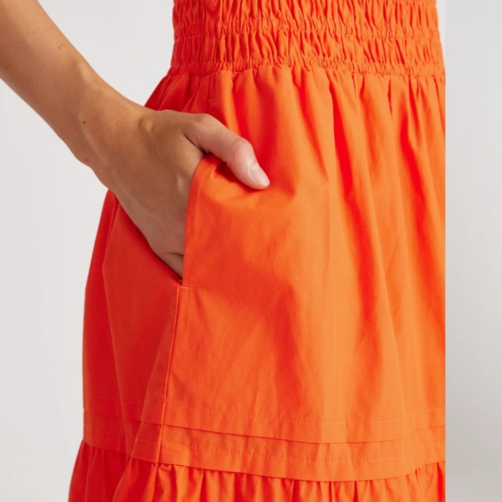 Quince 100% Organic Cotton Poplin Tiered Maxi Skirt Vermilion Red Women Medium - Picture 2 of 9